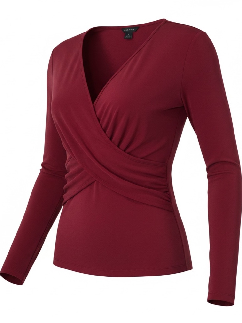 Ann Taylor Burgundy Ruched Wrap Front Long Sleeve Top NWOT Medium